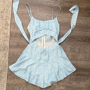 Blue Floral Cutout Dress